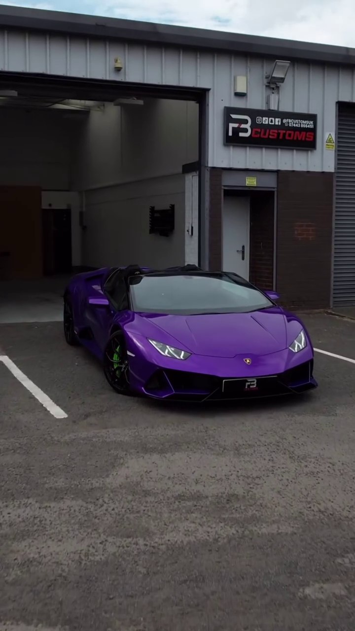 Purple Lamborghini outside the FB CUSTOMS workshop